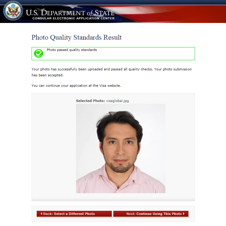 Удачно загруженное фото на визу в США